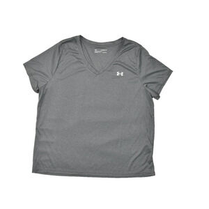 Under Armour Women's Plus Size 1X V-Neck T-Shirt Gray HeatGear Loose Fit